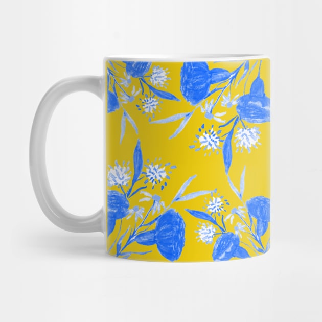 blue and mustard floral motif by ibtihella